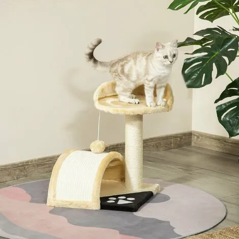 PawHut Arbre à Chat Griffoir Grattoir Design Jeu Boule Suspendue + Plateforme Peluche Sisal Naturel Beige - Beige 2 PawHut Arbre à Chat Griffoir Grattoir Design Jeu Boule Suspendue + Plateforme Peluche Sisal Naturel Beige - Beige – Image 2