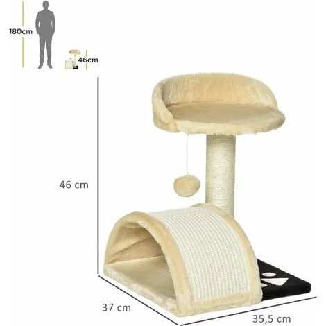 PawHut Arbre à Chat Griffoir Grattoir Design Jeu Boule Suspendue + Plateforme Peluche Sisal Naturel Beige - Beige 3 PawHut Arbre à Chat Griffoir Grattoir Design Jeu Boule Suspendue + Plateforme Peluche Sisal Naturel Beige - Beige – Image 3