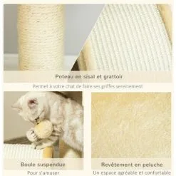 PawHut Arbre à Chat Griffoir Grattoir Design Jeu Boule Suspendue + Plateforme Peluche Sisal Naturel Beige - Beige 8 PawHut Arbre à Chat Griffoir Grattoir Design Jeu Boule Suspendue + Plateforme Peluche Sisal Naturel Beige - Beige -PawHut Soldes Boutique 30016583 4