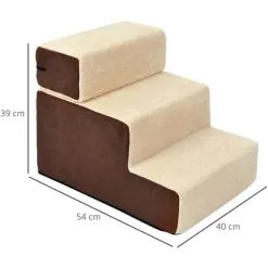 PawHut Escalier Pour Chien Animaux Rampe 2/3 Marches Déhoussable Dim. 54L X 40l X 39H Cm Mousse Haute Densité Tissu Peluche Courte Marron Crème - Marron -PawHut Soldes Boutique 31121140 3