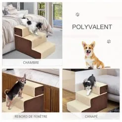 PawHut Escalier Pour Chien Animaux Rampe 2/3 Marches Déhoussable Dim. 54L X 40l X 39H Cm Mousse Haute Densité Tissu Peluche Courte Marron Crème - Marron -PawHut Soldes Boutique 31121140 4