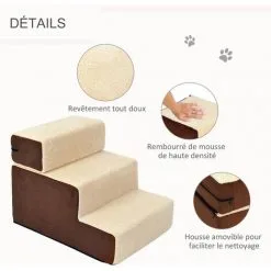 PawHut Escalier Pour Chien Animaux Rampe 2/3 Marches Déhoussable Dim. 54L X 40l X 39H Cm Mousse Haute Densité Tissu Peluche Courte Marron Crème - Marron -PawHut Soldes Boutique 31121140 5