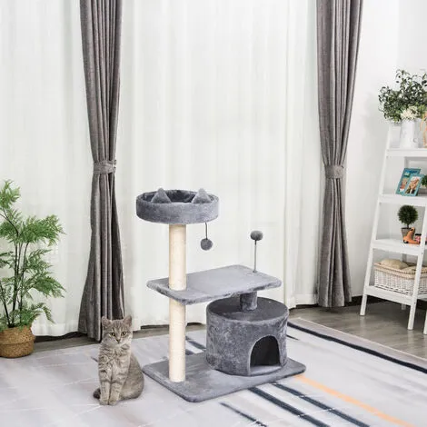 PawHut Arbre à Chats Griffoir Sisal Naturel Centre D'activités Niche Plateformes Jeu Boule Suspendue Et à Ressort Gris - Gris 2 PawHut Arbre à Chats Griffoir Sisal Naturel Centre D'activités Niche Plateformes Jeu Boule Suspendue Et à Ressort Gris - Gris – Image 2