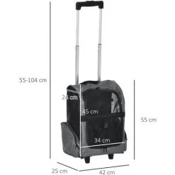 PawHut 2 En 1 Trolley Chariot Sac à Dos Sac De Transport à Roulettes Pour Chien Chat Gris - Gris -PawHut Soldes Boutique 35491560 3