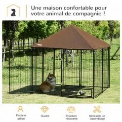 PawHut Chenil Extérieur Pour Chiens En Métal Et Tissu Oxford Avec Support Gamelle Et Toit Résistant Aux Intempéries Espace Spacieux 141 X 141 X 121 Cm Noir - Noir -PawHut Soldes Boutique 36843473 5