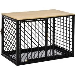 PawHut Cage Pour Chien Animaux Dim. 76L X 48l X 53H Cm 2 Portes Verrouillables Métal Panneau Multicouche Chêne Clair - Noir