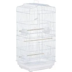 PawHut Cage à Oiseaux Volière Avec Mangeoires Perchoirs Plateau Amovible 2 Portes Dim. 46,5L X 35,5l X 92H Cm Métal Blanc - Blanc