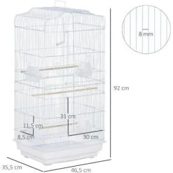 PawHut Cage à Oiseaux Volière Avec Mangeoires Perchoirs Plateau Amovible 2 Portes Dim. 46,5L X 35,5l X 92H Cm Métal Blanc - Blanc -PawHut Soldes Boutique 37865191 3