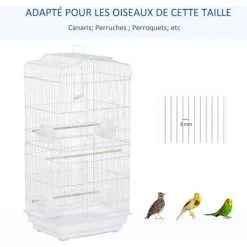 PawHut Cage à Oiseaux Volière Avec Mangeoires Perchoirs Plateau Amovible 2 Portes Dim. 46,5L X 35,5l X 92H Cm Métal Blanc - Blanc -PawHut Soldes Boutique 37865191 4