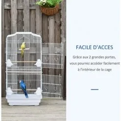 PawHut Cage à Oiseaux Volière Avec Mangeoires Perchoirs Plateau Amovible 2 Portes Dim. 46,5L X 35,5l X 92H Cm Métal Blanc - Blanc -PawHut Soldes Boutique 37865191 5
