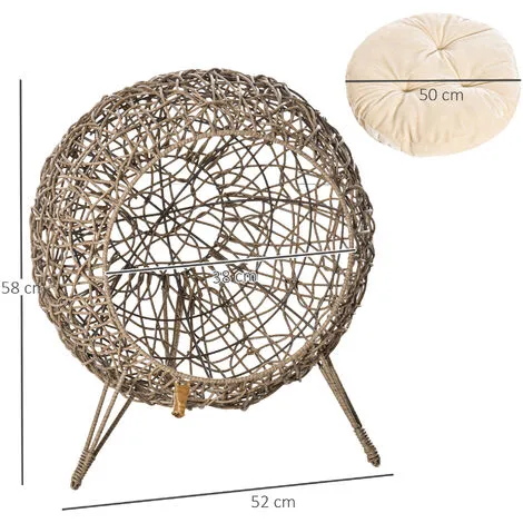PawHut Panier Chat Lit Chat Cosy Grand Confort Dim. Ø 52 X 58H Cm Coussin Moelleux Inclus Résine Tressée Imitation Rotin Grège - Grège 3 PawHut Panier Chat Lit Chat Cosy Grand Confort Dim. Ø 52 X 58H Cm Coussin Moelleux Inclus Résine Tressée Imitation Rotin Grège - Grège – Image 3