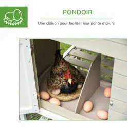 PawHut Poulailler Cottage Cage à Poules Sur Pied Dim. 235L X 83l X 171H Cm Multi-équipement Toits Bitumés Bois Sapin Blanc Gris -PawHut Soldes Boutique 38154194 5