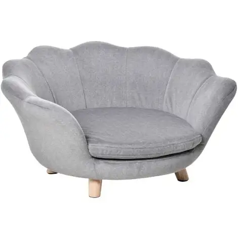 PawHut Canapé Chien Lit Pour Chien Design Contemporain Coquillage Coussin Moelleux Amovible Piètement Bois De Pin Gris 1 PawHut Canapé Chien Lit Pour Chien Design Contemporain Coquillage Coussin Moelleux Amovible Piètement Bois De Pin Gris