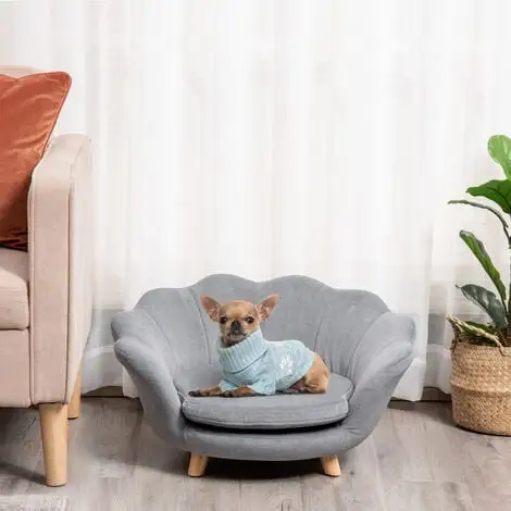 PawHut Canapé Chien Lit Pour Chien Design Contemporain Coquillage Coussin Moelleux Amovible Piètement Bois De Pin Gris 2 PawHut Canapé Chien Lit Pour Chien Design Contemporain Coquillage Coussin Moelleux Amovible Piètement Bois De Pin Gris – Image 2
