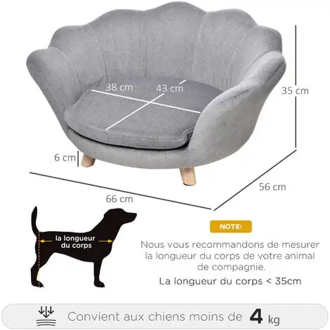 PawHut Canapé Chien Lit Pour Chien Design Contemporain Coquillage Coussin Moelleux Amovible Piètement Bois De Pin Gris 3 PawHut Canapé Chien Lit Pour Chien Design Contemporain Coquillage Coussin Moelleux Amovible Piètement Bois De Pin Gris – Image 3