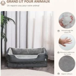 PawHut Lit Pour Animaux De Compagnie Panier Pour Chien Orthopédique Mousse à Mémoire De Forme Avec Housse Lavable Amovible Gris -PawHut Soldes Boutique 42169146 4