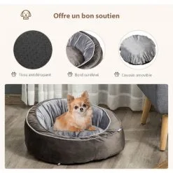 PawHut Panier Pour Chien Lit Pour Animaux De Compagnie Velours Hollandais Coton PP Gris - Gris -PawHut Soldes Boutique 42169152 5