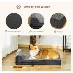 PawHut Panier Chien Lit Pour Animaux Canapé Chien Chat Coussin Amovible Lavable Velours Côtelé Mousse à Mémoire De Forme Gris - Gris -PawHut Soldes Boutique 42169154 5