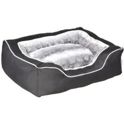 PawHut Panier Chien Lit Pour Animaux Canapé Chien Chat Coussin Amovible Lavable Peluche Coton PP Tissu Polyester Noir Gris