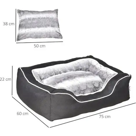 PawHut Panier Chien Lit Pour Animaux Canapé Chien Chat Coussin Amovible Lavable Peluche Coton PP Tissu Polyester Noir Gris 3 PawHut Panier Chien Lit Pour Animaux Canapé Chien Chat Coussin Amovible Lavable Peluche Coton PP Tissu Polyester Noir Gris – Image 3