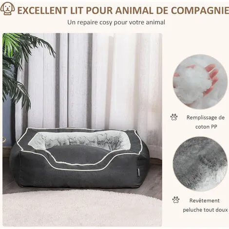 PawHut Panier Chien Lit Pour Animaux Canapé Chien Chat Coussin Amovible Lavable Peluche Coton PP Tissu Polyester Noir Gris 4 PawHut Panier Chien Lit Pour Animaux Canapé Chien Chat Coussin Amovible Lavable Peluche Coton PP Tissu Polyester Noir Gris – Image 4