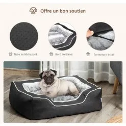PawHut Panier Chien Lit Pour Animaux Canapé Chien Chat Coussin Amovible Lavable Peluche Coton PP Tissu Polyester Noir Gris 9 PawHut Panier Chien Lit Pour Animaux Canapé Chien Chat Coussin Amovible Lavable Peluche Coton PP Tissu Polyester Noir Gris -PawHut Soldes Boutique 42169155 5
