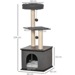 PawHut Arbre à Chat Centre D'activité Griffoirs Grattoirs H104 Cm Gris - Gris -PawHut Soldes Boutique 42169161 3