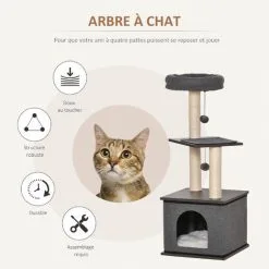 PawHut Arbre à Chat Centre D'activité Griffoirs Grattoirs H104 Cm Gris - Gris -PawHut Soldes Boutique 42169161 4