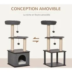 PawHut Arbre à Chat Centre D'activité Griffoirs Grattoirs H104 Cm Gris - Gris -PawHut Soldes Boutique 42169161 5