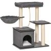 PawHut Arbre à Chat Avec Griffoir En Sisal Niche Lit Pour Chat Hamac Corde D'escalade Plateformes Panneaux Particules Coussins Gris - Gris