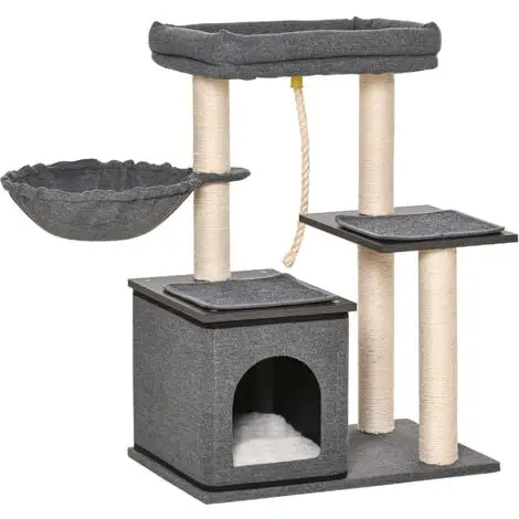 PawHut Arbre à Chat Avec Griffoir En Sisal Niche Lit Pour Chat Hamac Corde D'escalade Plateformes Panneaux Particules Coussins Gris - Gris 1 PawHut Arbre à Chat Avec Griffoir En Sisal Niche Lit Pour Chat Hamac Corde D'escalade Plateformes Panneaux Particules Coussins Gris - Gris