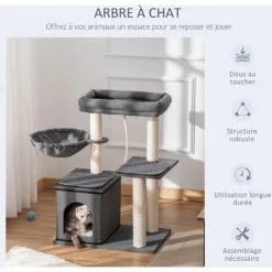 PawHut Arbre à Chat Avec Griffoir En Sisal Niche Lit Pour Chat Hamac Corde D'escalade Plateformes Panneaux Particules Coussins Gris - Gris 8 PawHut Arbre à Chat Avec Griffoir En Sisal Niche Lit Pour Chat Hamac Corde D'escalade Plateformes Panneaux Particules Coussins Gris - Gris -PawHut Soldes Boutique 42169163 4