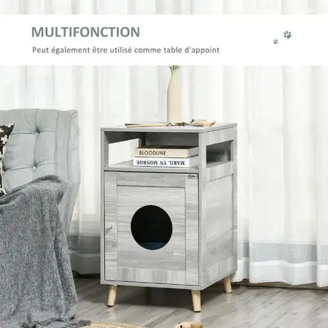PawHut Maison De Toilette Pour Chat Espace De Rangement Porte Magnétique Pieds Bois De Pin Dim. 48L X 53l X 79H Cm Aspect Bois Gris 4 PawHut Maison De Toilette Pour Chat Espace De Rangement Porte Magnétique Pieds Bois De Pin Dim. 48L X 53l X 79H Cm Aspect Bois Gris – Image 4