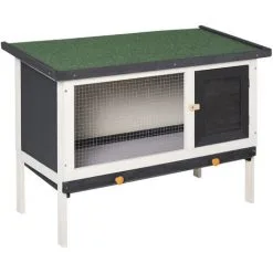 PawHut Clapier Sur Pied Cage à Lapin Avec Niche Intérieure Toit Ouvrant Porte Verrouillable Dim. 90L X 45l X 65H Cm Noir Blanc Vert
