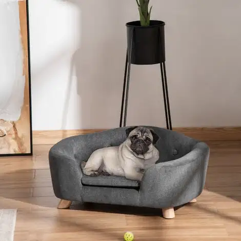 PawHut Canapé Chien Lit Pour Chien Design Scandinave Coussin Moelleux Amovible Pieds Bois Massif Dim. 70L X 47l X 30H Cm Peluche Courte Polyester Gris 2 PawHut Canapé Chien Lit Pour Chien Design Scandinave Coussin Moelleux Amovible Pieds Bois Massif Dim. 70L X 47l X 30H Cm Peluche Courte Polyester Gris – Image 2