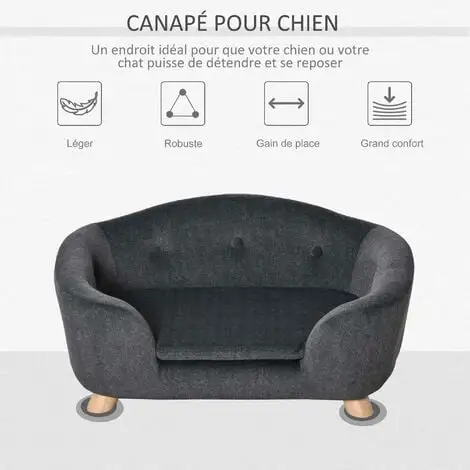 PawHut Canapé Chien Lit Pour Chien Design Scandinave Coussin Moelleux Amovible Pieds Bois Massif Dim. 70L X 47l X 30H Cm Peluche Courte Polyester Gris 4 PawHut Canapé Chien Lit Pour Chien Design Scandinave Coussin Moelleux Amovible Pieds Bois Massif Dim. 70L X 47l X 30H Cm Peluche Courte Polyester Gris – Image 4