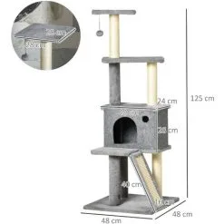 PawHut Arbre à Chat Centre D'activités Multi-équipé Griffoirs Grattoir Jeu Boule Suspendue Niche Housse Amovible Plateformes Gris -PawHut Soldes Boutique 44807842 3