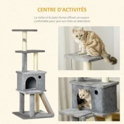 PawHut Arbre à Chat Centre D'activités Multi-équipé Griffoirs Grattoir Jeu Boule Suspendue Niche Housse Amovible Plateformes Gris -PawHut Soldes Boutique 44807842 5
