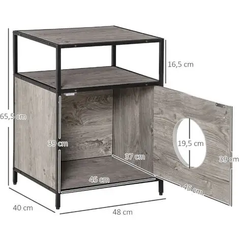 PawHut Maison De Toilette Pour Chat Style Contemporain Coussin Peluche Douce Inclus Châssis Acier Noir Aspect Bois Gris - Gris 3 PawHut Maison De Toilette Pour Chat Style Contemporain Coussin Peluche Douce Inclus Châssis Acier Noir Aspect Bois Gris - Gris – Image 3