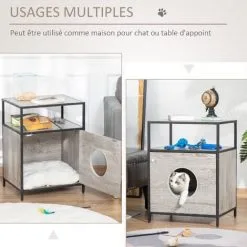 PawHut Maison De Toilette Pour Chat Style Contemporain Coussin Peluche Douce Inclus Châssis Acier Noir Aspect Bois Gris - Gris 8 PawHut Maison De Toilette Pour Chat Style Contemporain Coussin Peluche Douce Inclus Châssis Acier Noir Aspect Bois Gris - Gris -PawHut Soldes Boutique 45847850 4