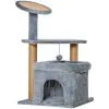 PawHut Arbre à Chat Griffoirs Grattoir Jute Naturelle Centre D'activités Niche Panier Plateforme Jeu Boule Suspendue Peluche Douce Gris