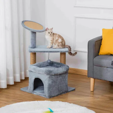 PawHut Arbre à Chat Griffoirs Grattoir Jute Naturelle Centre D'activités Niche Panier Plateforme Jeu Boule Suspendue Peluche Douce Gris 2 PawHut Arbre à Chat Griffoirs Grattoir Jute Naturelle Centre D'activités Niche Panier Plateforme Jeu Boule Suspendue Peluche Douce Gris – Image 2