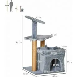 PawHut Arbre à Chat Griffoirs Grattoir Jute Naturelle Centre D'activités Niche Panier Plateforme Jeu Boule Suspendue Peluche Douce Gris 7 PawHut Arbre à Chat Griffoirs Grattoir Jute Naturelle Centre D'activités Niche Panier Plateforme Jeu Boule Suspendue Peluche Douce Gris -PawHut Soldes Boutique 46360315 3