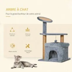 PawHut Arbre à Chat Griffoirs Grattoir Jute Naturelle Centre D'activités Niche Panier Plateforme Jeu Boule Suspendue Peluche Douce Gris 8 PawHut Arbre à Chat Griffoirs Grattoir Jute Naturelle Centre D'activités Niche Panier Plateforme Jeu Boule Suspendue Peluche Douce Gris -PawHut Soldes Boutique 46360315 4