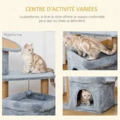 PawHut Arbre à Chat Griffoirs Grattoir Jute Naturelle Centre D'activités Niche Panier Plateforme Jeu Boule Suspendue Peluche Douce Gris 9 PawHut Arbre à Chat Griffoirs Grattoir Jute Naturelle Centre D'activités Niche Panier Plateforme Jeu Boule Suspendue Peluche Douce Gris -PawHut Soldes Boutique 46360315 5