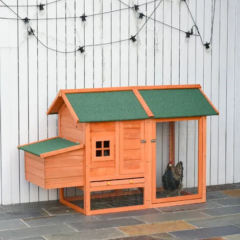 PawHut Poulailler Cottage Cage à Poules Sur Pied Dim. 170L X 81l X 110H Cm Multi-équipement Bois Sapin Lasuré - Orange 2 PawHut Poulailler Cottage Cage à Poules Sur Pied Dim. 170L X 81l X 110H Cm Multi-équipement Bois Sapin Lasuré - Orange – Image 2