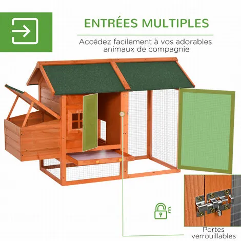 PawHut Poulailler Cottage Cage à Poules Sur Pied Dim. 170L X 81l X 110H Cm Multi-équipement Bois Sapin Lasuré - Orange 4 PawHut Poulailler Cottage Cage à Poules Sur Pied Dim. 170L X 81l X 110H Cm Multi-équipement Bois Sapin Lasuré - Orange – Image 4
