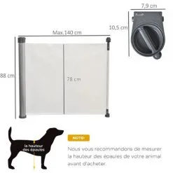 PawHut Barrière De Sécurité Barrière Animaux Rétractable Automatique Dim. 1,4L X 0,88H M Aluminium Maille PVC Blanc - Blanc 7 PawHut Barrière De Sécurité Barrière Animaux Rétractable Automatique Dim. 1,4L X 0,88H M Aluminium Maille PVC Blanc - Blanc -PawHut Soldes Boutique 46698997 3