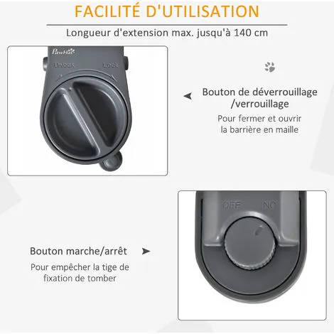 PawHut Barrière De Sécurité Barrière Animaux Rétractable Automatique Dim. 1,4L X 0,88H M Aluminium Maille PVC Blanc - Blanc 4 PawHut Barrière De Sécurité Barrière Animaux Rétractable Automatique Dim. 1,4L X 0,88H M Aluminium Maille PVC Blanc - Blanc – Image 4