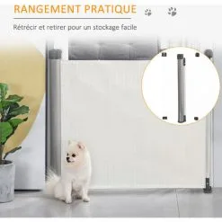 PawHut Barrière De Sécurité Barrière Animaux Rétractable Automatique Dim. 1,4L X 0,88H M Aluminium Maille PVC Blanc - Blanc 9 PawHut Barrière De Sécurité Barrière Animaux Rétractable Automatique Dim. 1,4L X 0,88H M Aluminium Maille PVC Blanc - Blanc -PawHut Soldes Boutique 46698997 5